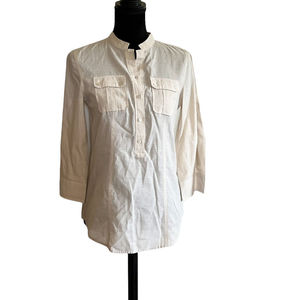 Talbots Woman’s Size 2 Tan/Gold Metallic Tabbed Sleeve Tunic Top